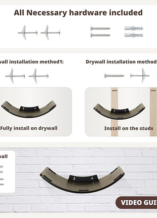 Cat Shelf with Comfortable Cushion - Curved Modern Cat Bed (Large Size) - Lotus Leaf Design Cats Wall Perch - Wall Mounted Cats Furniture for Sleeping, Playing, Climbing, and Lounging, Walnut