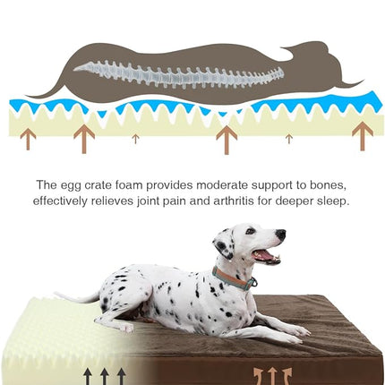 KSIIA Orthopedic Dog Bed Crate Waterproof Pet Mats for Large Dogs Deluxe Plush Washable Pet Bed with Egg Crate Foam & Removable Cover, 41 x 27 Inch, Brown