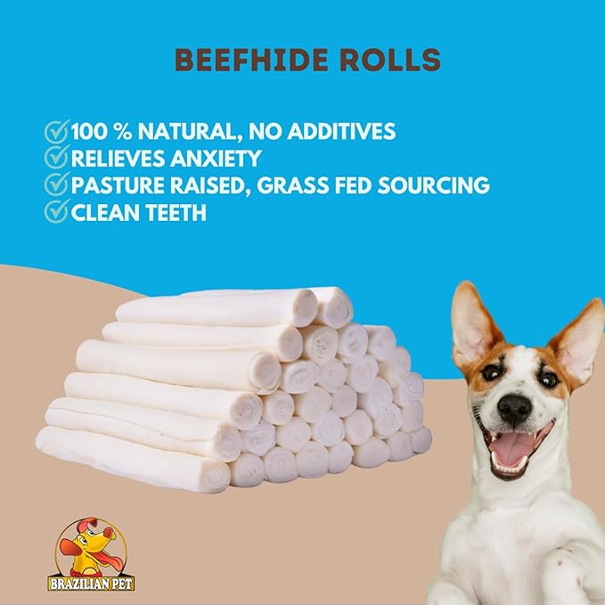 Brazilian Pet All Natural Treats Rawhide Retriever Beefhide Rolls Dog Chews Bones, Single Ingredient - Long Lasting Chew 10-11" (10 Count)