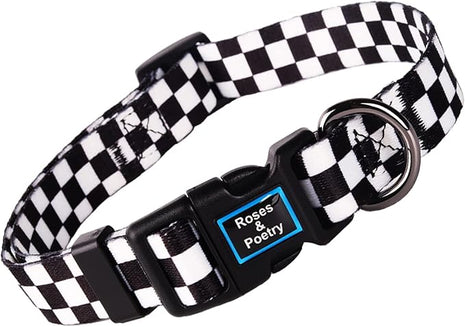 Roses&Poetry Dog Collar with Colourful Patterns, Adjustable Durable Puppy Collars for Small Medium Large Dogs (Black & White-L)