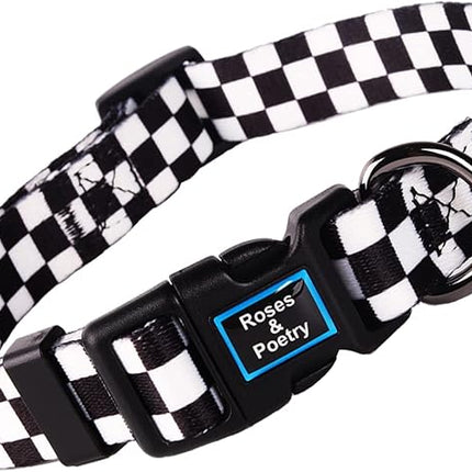 Roses&Poetry Dog Collar and Leash for Extra Small,Adjustable Durable 5ft Puppy Leash Collar for Dog Training Lead（Black & White-XS）