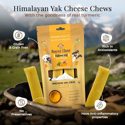 Dogsee Himalayan Yak Cheese Dog Chews with Turmeric/Curcumin (Medium - 2 Chews) | All Natural Long Lasting | Anti-inflammatory | Odorless High Protein Chew | Dog Treats for Active Chewers