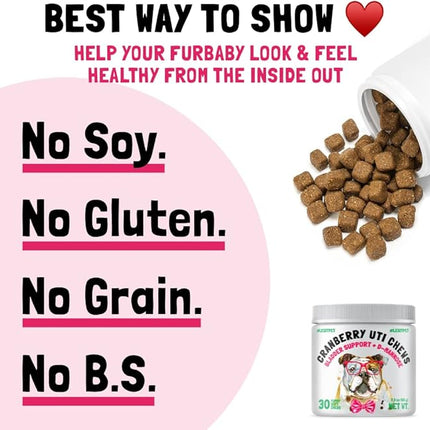 Cranberry UTI Chews for Dogs Bladder Support + D-Mannose Supports Kidney Urinary Tract and Bladder Health Natural Cranberry Wellness Supplement Immune System Booster Natural Pet Antioxidant 30 Chews