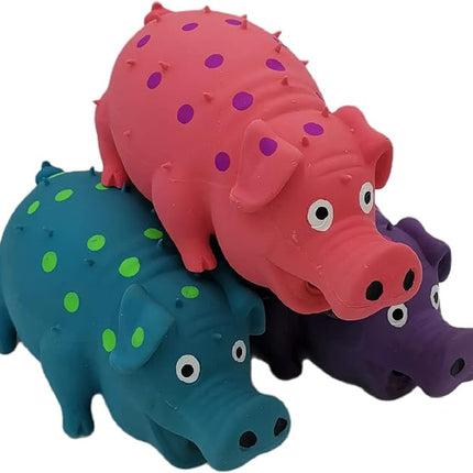 3 Pack Latex Pig Dog Toys That Oinks Dog Squeaky Toy for Small Medium Large Dogs (Red, Blue, Purple)