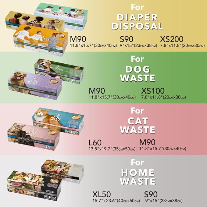 BOS Odor-Sealing Dog Poop Bags for Pet Waste - Disposal Doggy Bags - Scent & Smell Free (90Bags) [Size: M, Color: Light Mint Green] (Pack of 1)