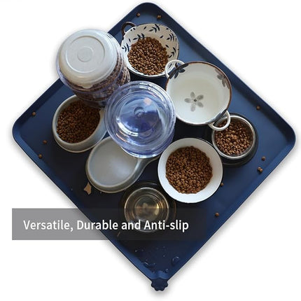 Hoki Found XX-Large Silicone Pet Food Mats - Non-Slip Dog & Cat Bowl Placemats - Waterproof Feeding Mats - Ink Indigo