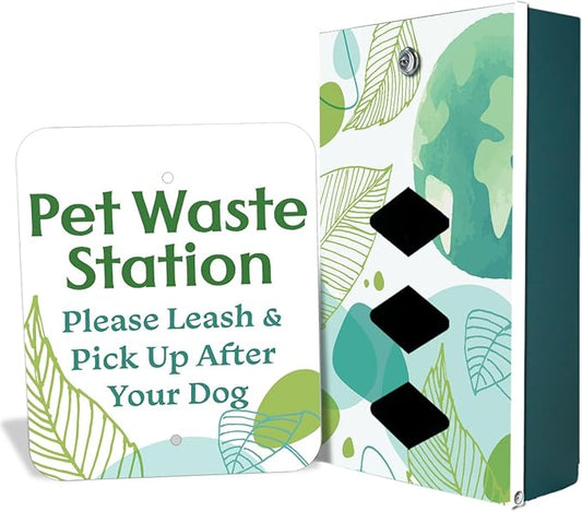 DISPENSE-ART™ collection "Watercolor Earth" - Custom UV printed design on rust-proof aluminum starter dog waste station/roll bag system - Includes 400 dog waste bags & 10x12 Sign