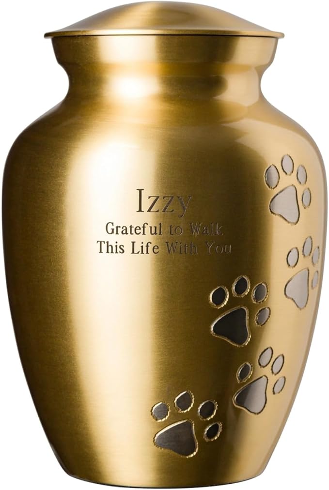 Ottillie Paws Elite Series Personalized Pet Urn for Dogs and Cats - Pet Memorial Urns with Custom Engraving (Brass, Vertical, Pewter, X-Large)