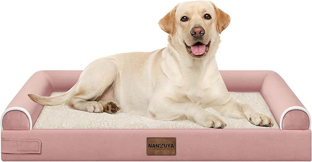 Large Dog Bed Orthopedic Washable: Beds Bolster XL Bed Large Big Dogs Egg Crate Foam Couch Sofa Waterproof with Removable Cover - Pink