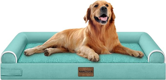 Large Dog Bed Orthopedic Washable: Beds Bolster XL Bed Big XLarge Dogs Egg Crate Foam Couch Sofa Waterproof with Removable Cover - Aqua Blue
