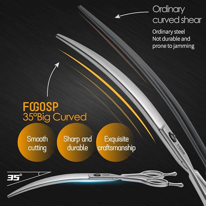 Professional Left Handed Curved Dog Grooming Scissors for Lefty Groomers 35° Arc Grooming Shears for Dogs Pet Cat Japanese 440C Sharp and Durable(7.0 in,Lefty)