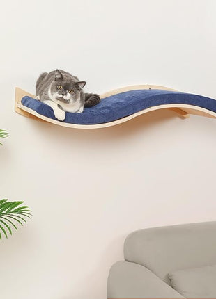 Cat Wall Shelves for Large Cats - Wall Mounted Furniture with Comfortable Cushion, Perfect Perch and Bed for Multi-Cat Households - 35 inch Wavy Shelf for Climbing, Playing, Resting, and Lounging