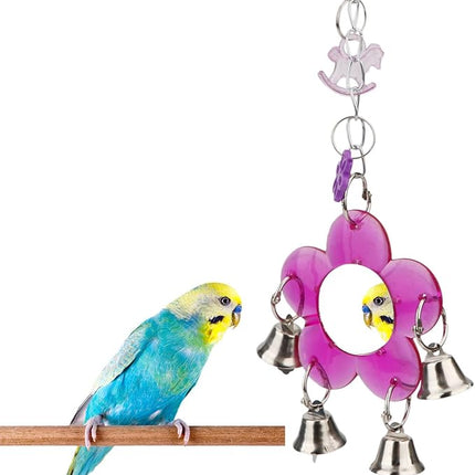 Hypeety Pet Bird Mirror with Bell Interactive Parrot Toy for Parrot Macaw African Greys Budgies Cockatoo Parakeet Cockatiels Conure Lovebird Cage Bells Mirror (B)