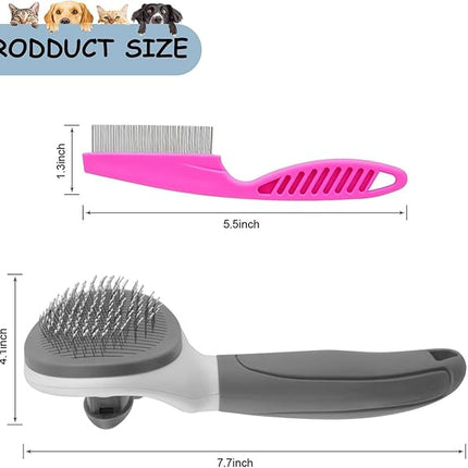 Cat Brushes for Indoor Cats, Dog Brush for Shedding with Metal Cat Comb, Self Cleaning Pet Hair Brush with Release Button for Grooming Kitten(Dark Grey)