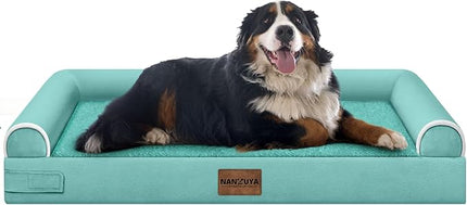 Large Dog Bed Orthopedic Washable: Jumbo Dog Bed Bolster Extra Large Dogs Egg Crate Foam Sofa Couch Waterproof Removable Cover - Aqua Blue