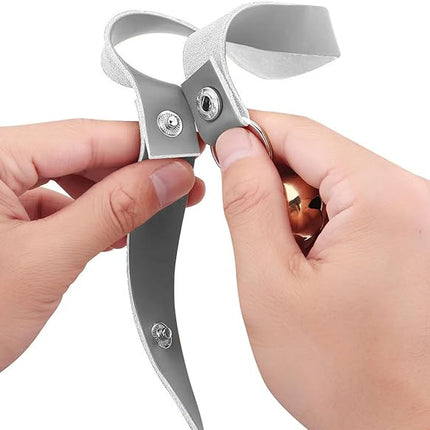 Leather Dog Doorbells for Door Knob/Potty Training/Go Outside, Length Adjustment Copper Dog Bell, Housetraining Hanging Bell, Gray Leather Golden Bells