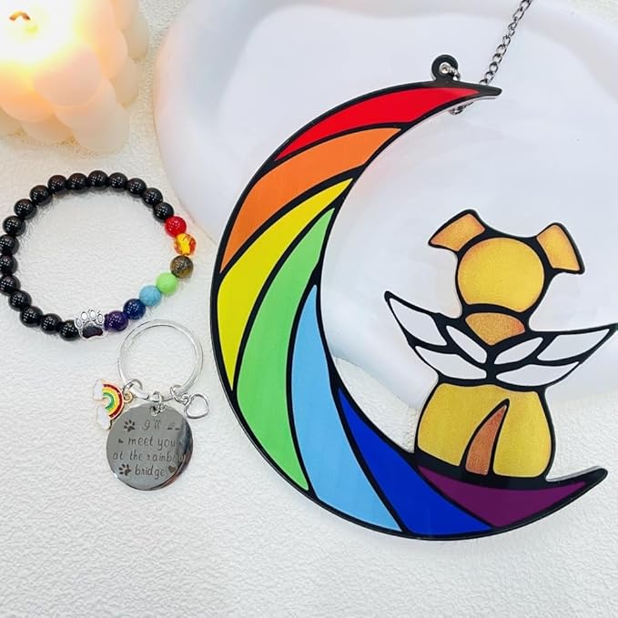 Dog Memorial Gifts, Death Sympathy Gift for Loss of Dogs, Rainbow Bridge Pet Passing Away Pet Memorial Sun Catcher Gifts