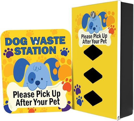 Dispense-Art™ Collection Cartoon Dogs - Custom UV Printed Design on Rust-Proof Aluminum Starter Dog Waste Station/roll Bag System - Includes 400 Dog Waste Bags & 10x12 Sign