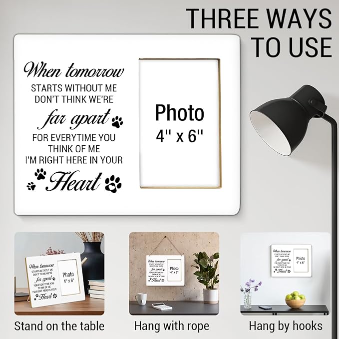 Pet Memorial Gifts for Loss of Dog Picture Frame, Sympathy Gifts for Pet Lovers, Passing Away Bereavement Remembrance Memorial Gift for Loss of Dog Pet Cat Wood Photo Frames, 4 x 6 Inch Photo
