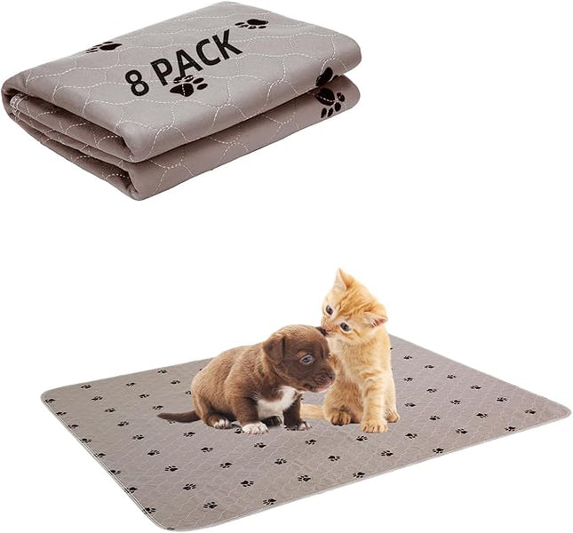 PUPTECK Washable Pee Pads for Dogs - 8 Packs Waterproof Reusable Puppy Potty Training Pads Whelping Mat 18" x 24”- Fast Absorption Non-Slip Pet Food Feeding Mat - Pad for Small Animals