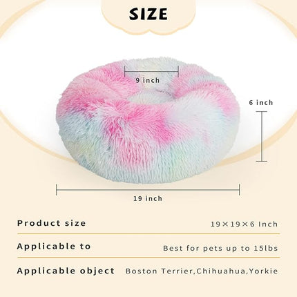 nononfish Puppy Bed for Calming Dog 19Inches Peach Anti-Anxiety Donut Bed for Small Size Dogs Washable Fits up to 15 lbs Pets