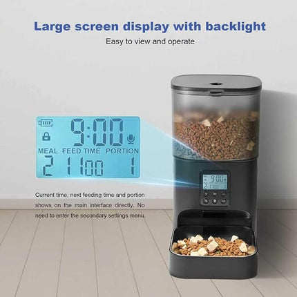 Automatic Cat Feeder, Cat Food Dispenser with 10s Voice Recorder, Pet Feeder up to 8 Meals per Day, Timed Feeder with Dry Food Sealed Ring (Black, 4L)