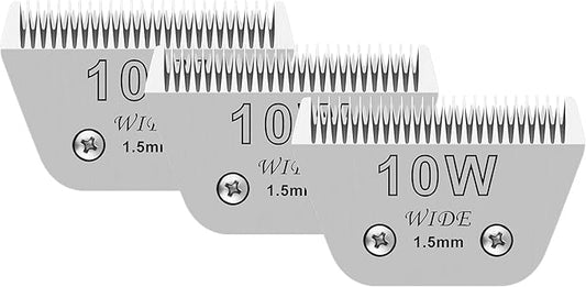 3 Pack 10W Wide Blades for Dog Grooming,Compatible with Andis,Oster A5,Wahl km10 Clippers,Cutting Length 1/16"