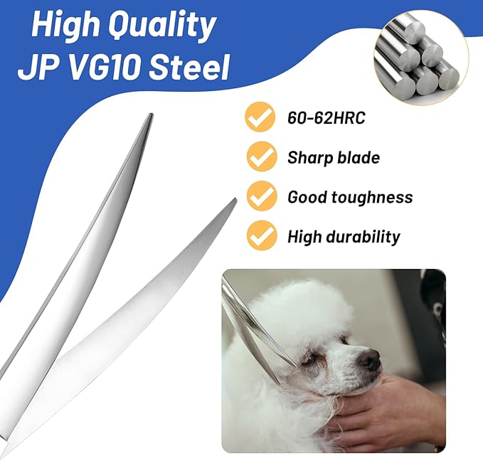 8inch Curved Dog Grooming Scissors Professional, Japanese VG10 Steel Sharp Pet Shears, with CNC Screw & Ergonomic Handle, 30 Degree Bend Cat Dog Trimming Scissors for Grooming Face and Paws Groomers