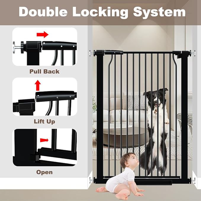 40.55" Extra Tall Baby Gate for Doorways Stairs, 29.6-32.5 in Narrow Baby Gates No Drill, Tall Dog Gate Indoor Walk Thru, Pressure Mounted Child Gate with Door for Pet Doggie Puppy Black