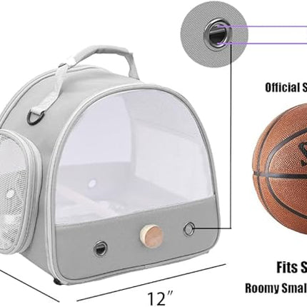 Bird Carrier, Portable Small Bird Parrot Parakeet Carrier with Standing Perch and Soft Support Mat, Side Access Window Collapsible (Grey, Mesh Windows)