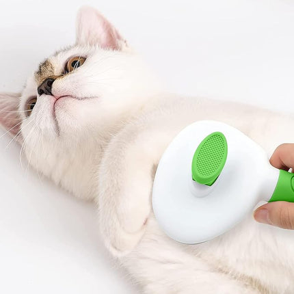 Cat Brushes for Indoor Cats, Dog Brush for Shedding with Metal Cat Comb, Self Cleaning Pet Hair Brush with Release Button for Grooming Kitten(Green)