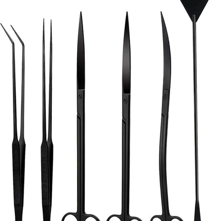 Segarty Aquarium Tools, 6 in 1 Stainless Steel Aquatic Plant Tweezers Scissor Spatula for Planted Freshwater Aquarium Landscaping Cleaning Tools Set & Fish Starter Kit