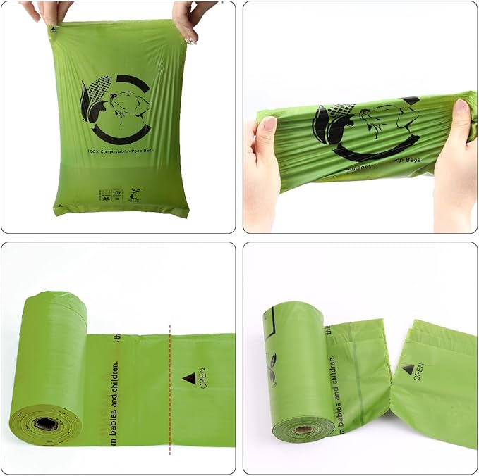 Certified Compostable Dog Poop Bags, 270 Count Landfill Friendly and Leakproof Waste Bags, Easy Open Unscented Forest Green Poop Bag for Dog, 15 Doggy Bags Per Roll (18 rolls)