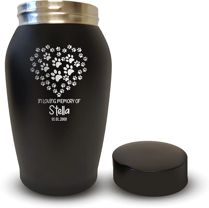 Personalized Custom Dog Urn Engraved Dog Name and Date - Stainless Steel cremation urns for dogs ashes with Airtight Closure | Paw Print Heart