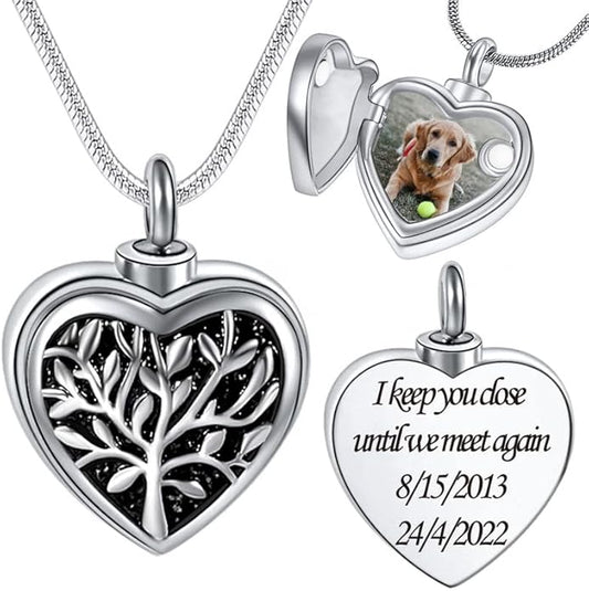 Farfume Personalized Pet Urn Necklace for Dog Cat Ashes Cremation Pet Memorial Customized Photo Text Engraving Pendant Keepsake Funeral Jewelry