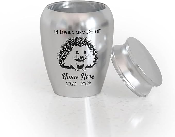 Artsy Woodsy Personalized Hedgehog Pet Memorial Cremation Mini Urn, Decorative Keepsake Small Urns for Ashes 2.56 inch, Remembrance Gifts for Pet Lovers in Loving Memory (01, 2.56x1.77)