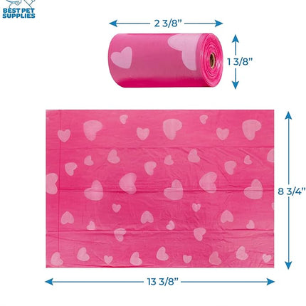 Best Pet Supplies Dog Poop Bag Holder Leash Attachment with 30 Bags, Reusable Dispenser for Travel, Walking, Park, and Outdoor Use, Durable with Clip-On - Pink, Pack of 2