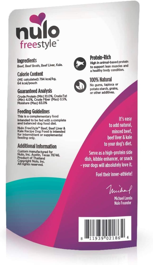 Nulo Freestyle Beef, Beef Liver, & Kale in Broth Real Meat Dog Food Topper, 2.8 Ounce (Pack of 24)