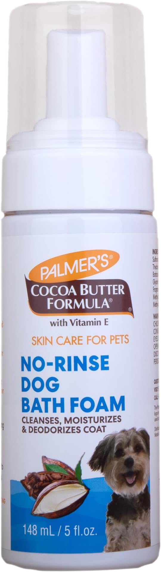 Palmer's for Pets Bath Foam with Cocoa Butter; Waterless Dog Grooming Foam with Vitamin E and Cocoa Butter, Foaming “Dry Shampoo” for Dogs, 5 Fl Ounces