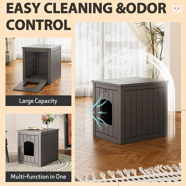 LHBcraft Outdoor Cat House Weatherproof Insulated for Winter Outside, Feral Cat Houses for Outdoor Indoor Cats Shelter, Durable Resin Shelter for Garden, Patio, Easy to Assemble Grey