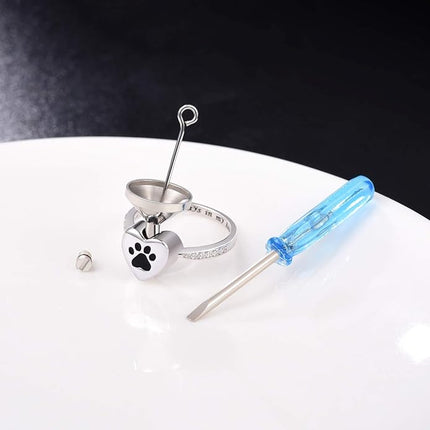 925 Sterling Silver Love Heart Urn Ring for pet Dog Cat's Ashes Keepsake Memorial Tiny Jewelry Forever in My Heart Paw Print Cremation Finger Rings