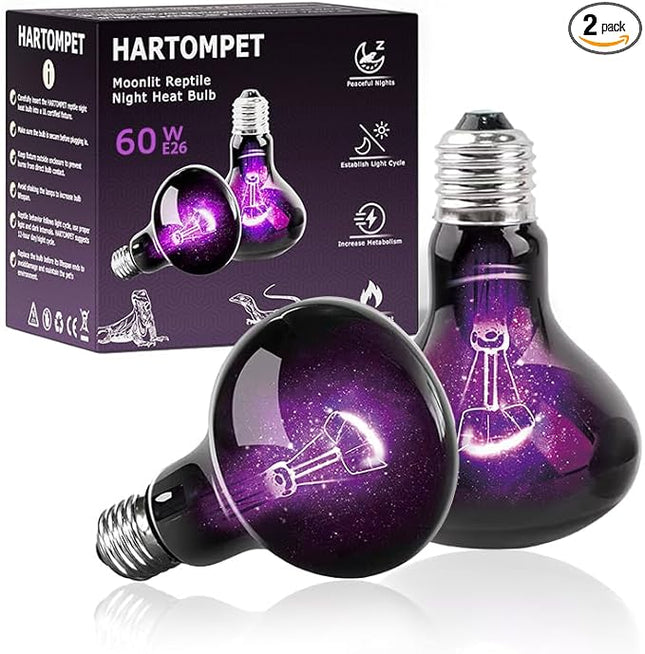 60W Reptile Night Light Bulb, UVA Heat Lamp - Simulate Natural Moonlight, Purple Basking Lamp for Bearded Dragon, Lizard