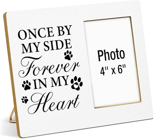 Dog Memorial Gifts Picture Frame, Pet Memorial Gifts for Dogs, Lost of Pet Sympathy Present, Once by My Side Forever in My Heart Wood Photo Frames with Paw Print, 4 x 6 Inch Photo
