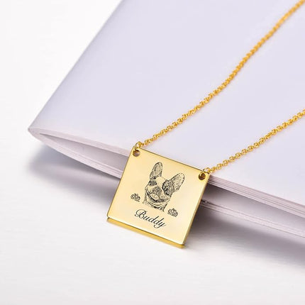 LONAGO 925 Sterling Silver Custom Dog Cat Portrait Photo Necklace Personalized Pet Engraved Picture Pendant Memorial Gift Name Jewelry for Women Mom