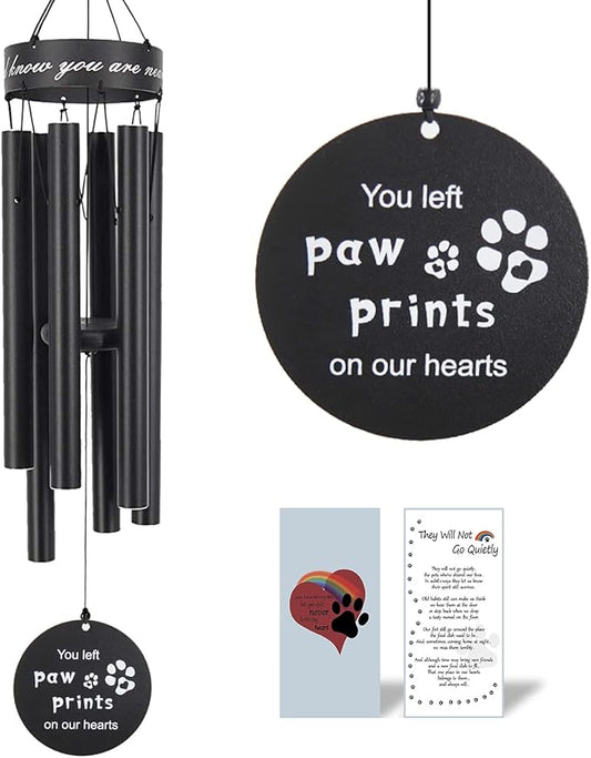 Pet Memorial Wind Chimes, 30 Inches Paw Print Pet Remembrance Gift to Honor and Remember a Dog, Cat, or Other Pet, Premium Metal Wind Chime, Black