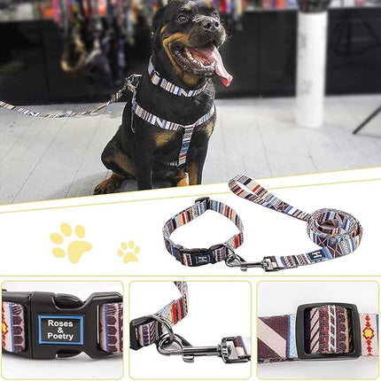 Roses&Poetry Dog Collar and Leash for Small,Adjustable Durable Blue 5ft Puppy Leash Collar for Dog Training Lead（Stripe-L）