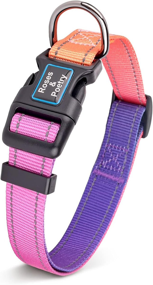 Roses&Poetry Reflective Dog Collar with Gradient Mistyrose, Adjustable Durable Pet Collars for Small Medium Large Dogs (Mistyrose-M)