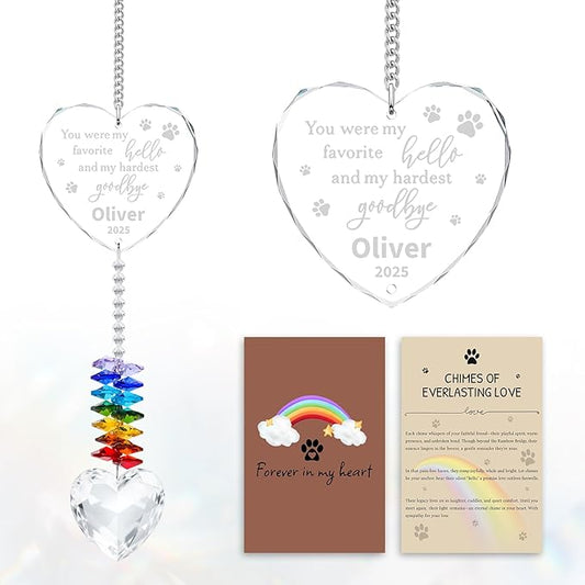 Personalized Pet Memorial Suncatcher - Dog Memorial Gifts for Loss of Dog,Pet Loss Sympathy Gift,Custom Crystal Cats Dogs Remembrance Bereavement Gift (Pet Memorial(Heart))