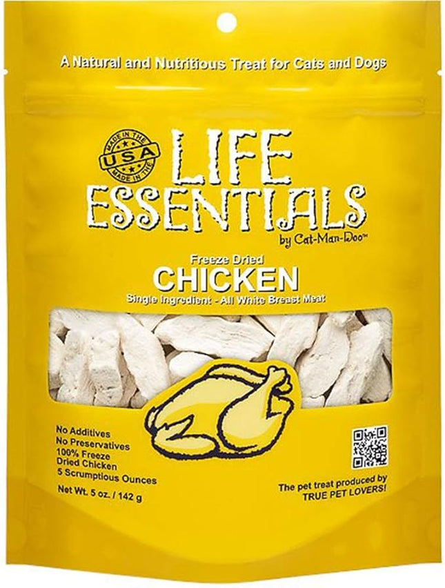 LIFE ESSENTIALS BY CAT-MAN-DOO All Natural Freeze Dried Chicken for Dogs & Cats - No Fillers, Preservatives, or Additives - Grain Free Tasty Treat - 5 Oz Bag - Made in USA