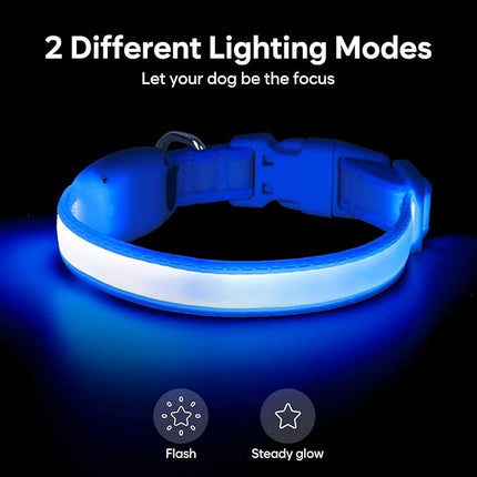 Light up Collar for Small Dog,Vizpet XS Adjustable Size Nylon Collar USB Rechargeable Bright Safety Pet Collar for Cats Small Dogs (Blue, X-Small[ 8.66-11.9 inch/22cm-30cm])